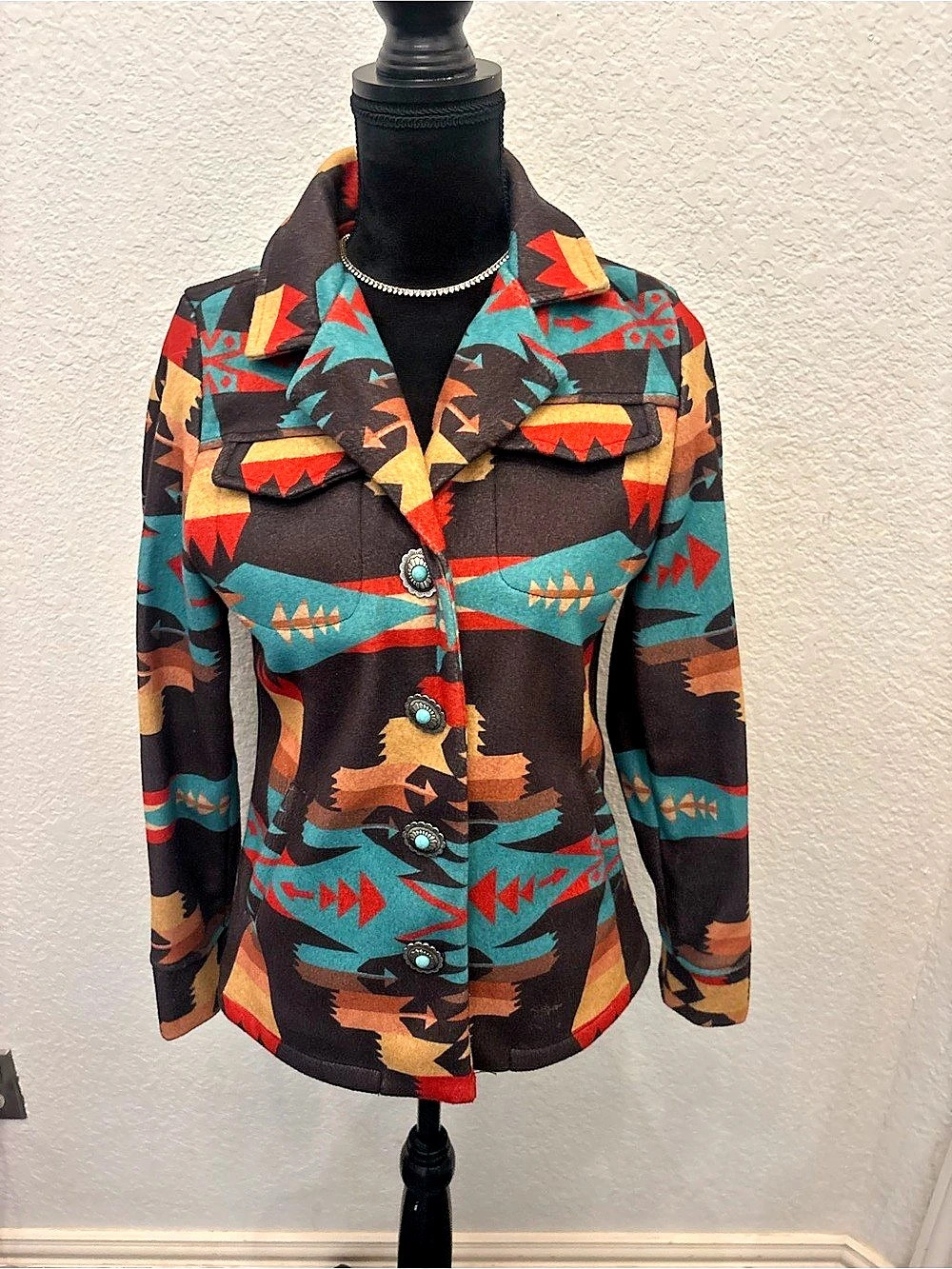 Fashion express Wool Jacket Women's Brown & Blue. Resembles Pendleton canyon